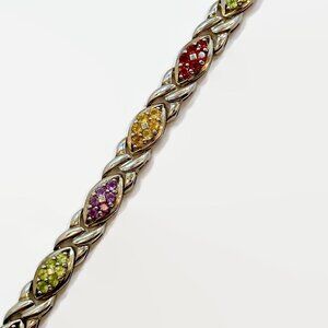 Gemstone Bracelet, Citrine, Garnet, Amethyst, Peridot, Sterling Silver, Links